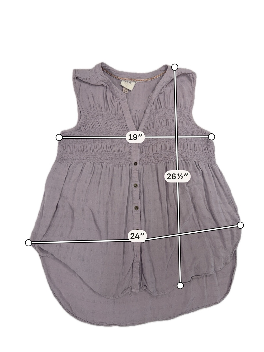 Sleeveless Button-Front Smocked Women's Top - Light  purple Size XL - Picture 5 of 9